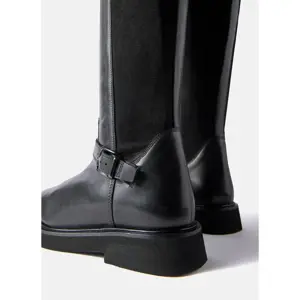 Mint Velvet Anya Black Leather Knee High Biker Boots